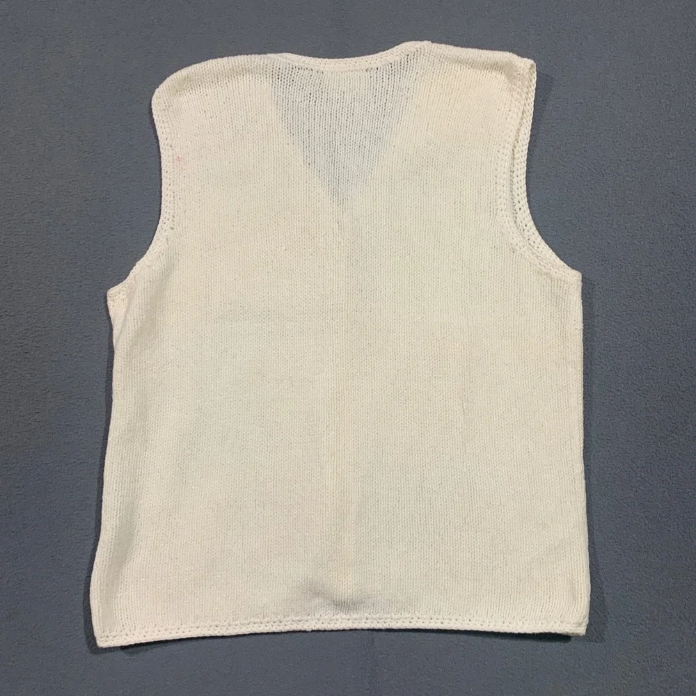 Vintage Cottagecore Women's Large Cream Knit Floral‎ Embroidered Vest *